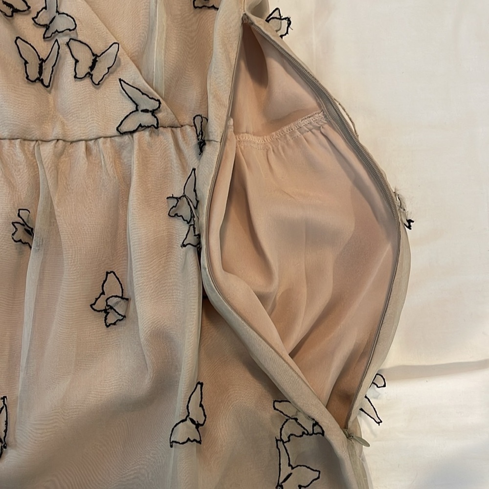 100% silk chiffon butterfly dress beige and black size 38 XS - Picture 8 of 11